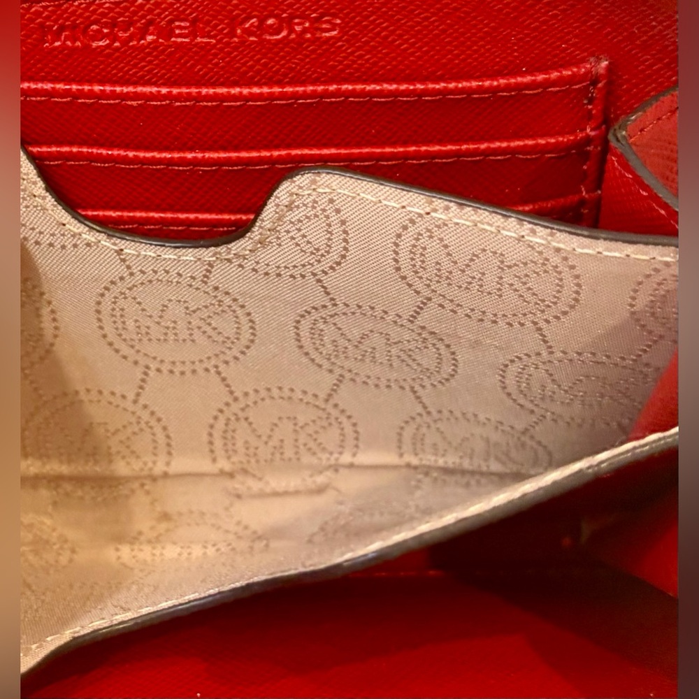 EUC! MICHAEL KORS Red Zip Wallet with Gold Chain Wristlet - Picture 11 of 15